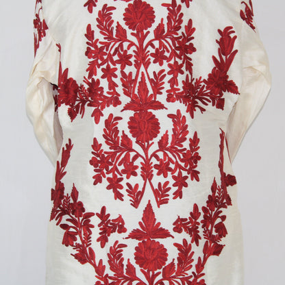 Aari Embroidered Silk Kashmiri Jacket: Long Floral Coat BATIN