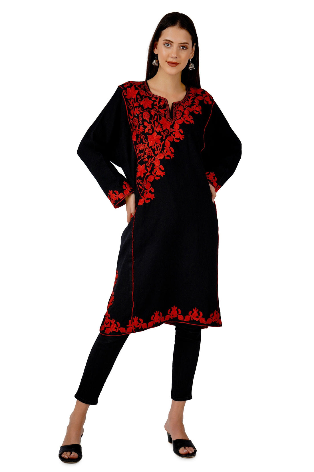 Aari Embroidered Merino Wool Kashmiri Pheran Tunic BATIN