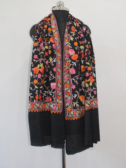 Kashmiri Wool Stole: Aari Embroidered Floral Scarf - BATIN