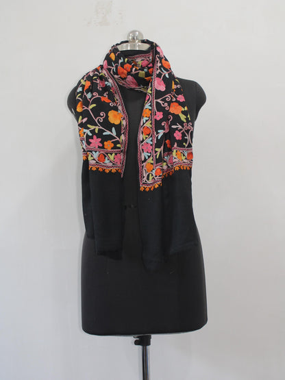 Kashmiri Wool Stole: Aari Embroidered Floral Scarf - BATIN