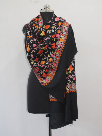 Kashmiri Wool Stole: Aari Embroidered Floral Scarf - BATIN
