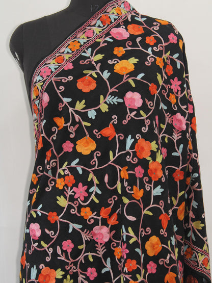 Kashmiri Wool Stole: Aari Embroidered Floral Scarf - BATIN