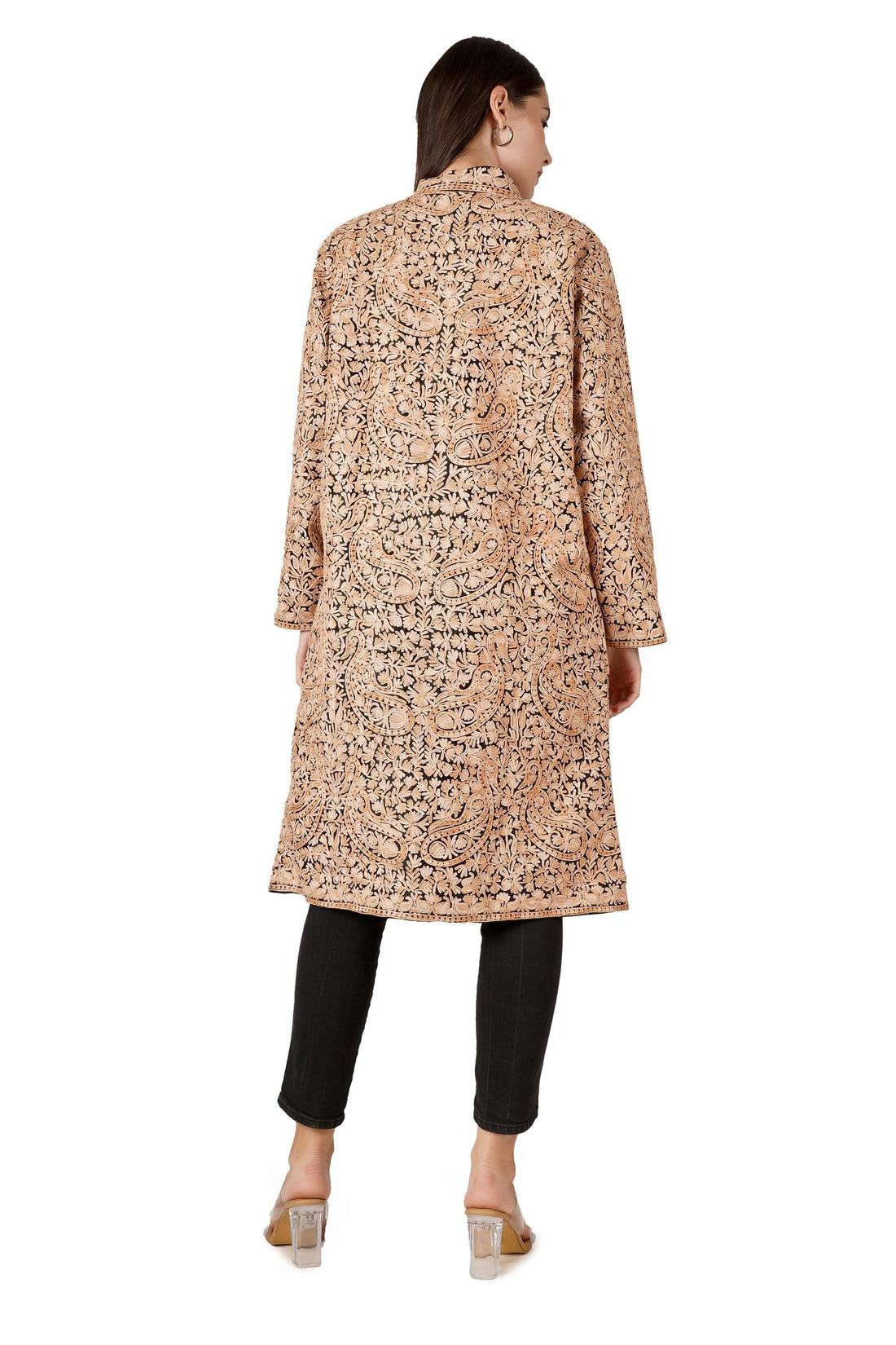 Aari Embroidered Silk Kashmiri Coat: Handmade Long Jacket BATIN