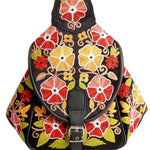 Handmade Kashmiri Embroidered Leather Backpack: Slouchy Hobo Bag BATIN