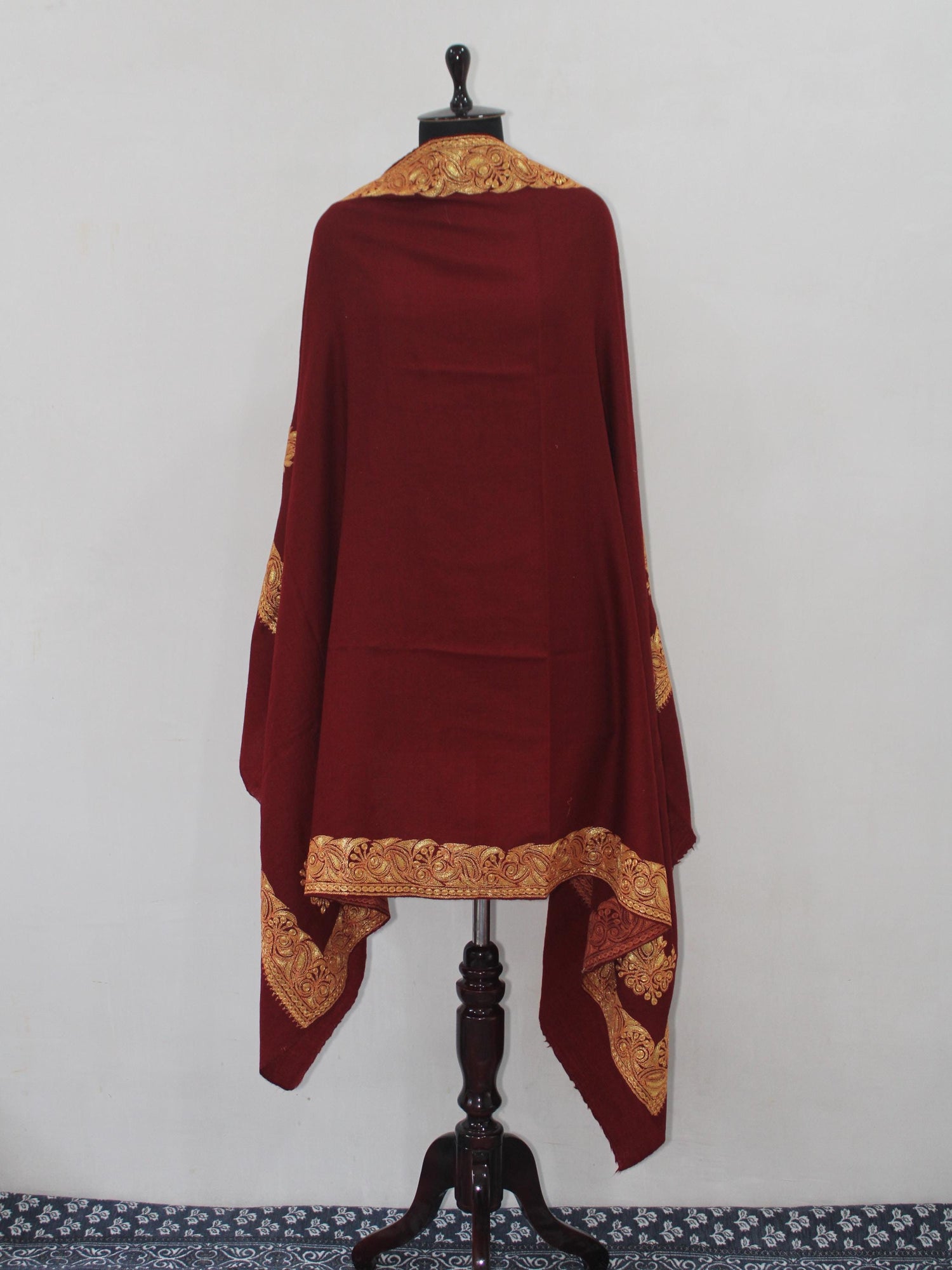 Fine Merino Wool Tilla Embroidered Maroon Shawl BATIN