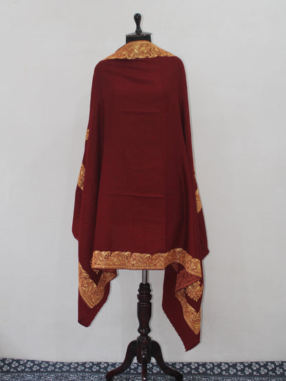 Fine Merino Wool Tilla Embroidered Maroon Shawl BATIN