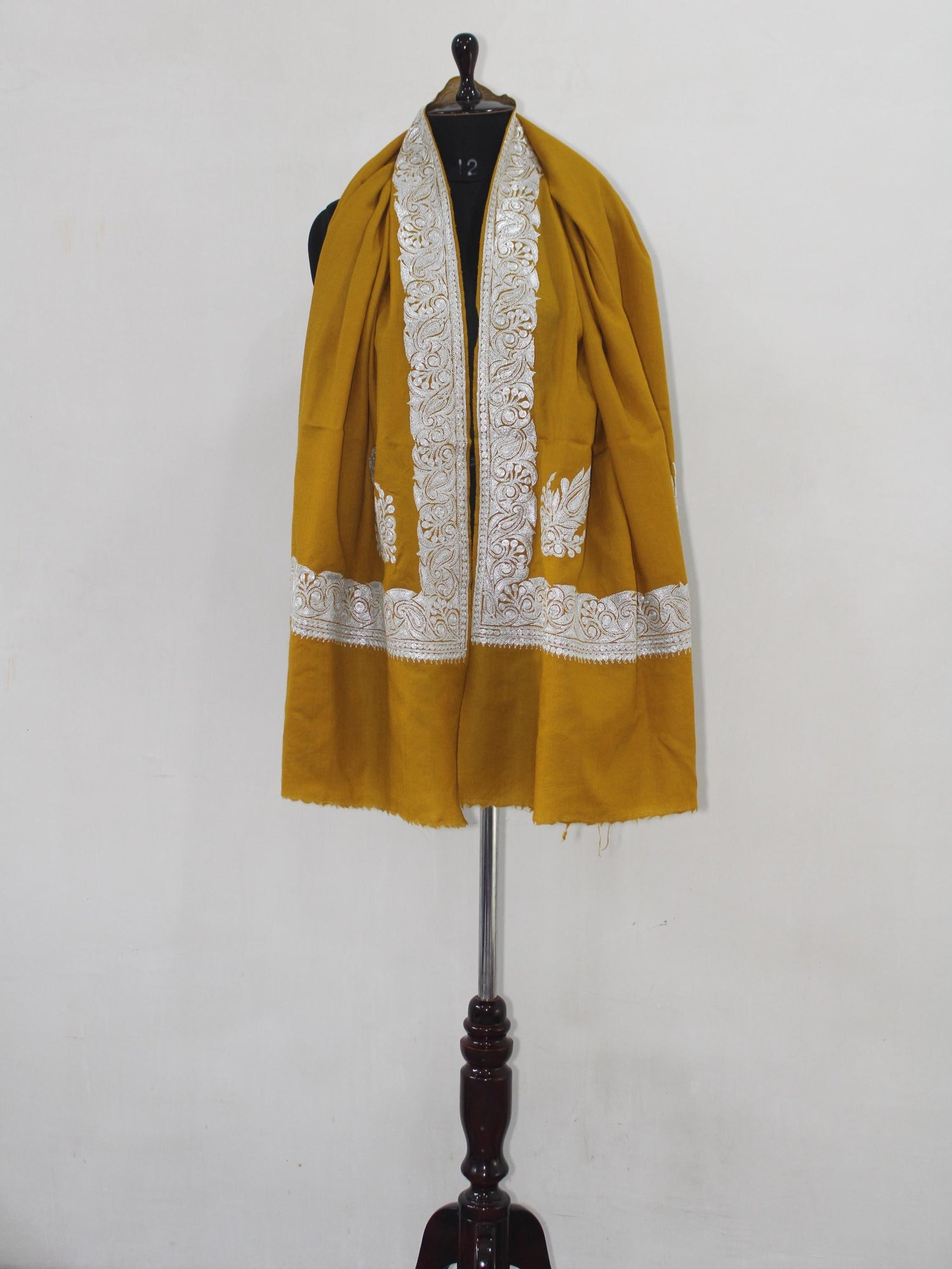 Fine Merino Wool Tilla Embroidered Mustard Shawl BATIN