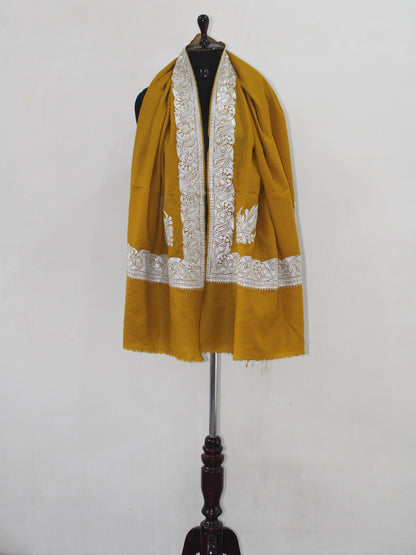 Fine Merino Wool Tilla Embroidered Mustard Shawl BATIN