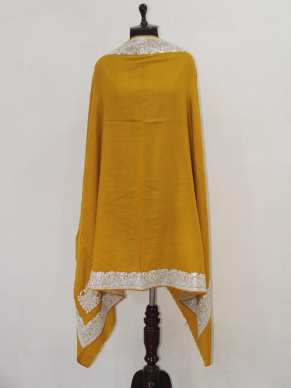 Fine Merino Wool Tilla Embroidered Mustard Shawl BATIN