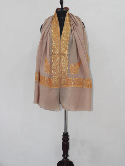 Fine Merino Wool Tilla Embroidered Beige Shawl BATIN