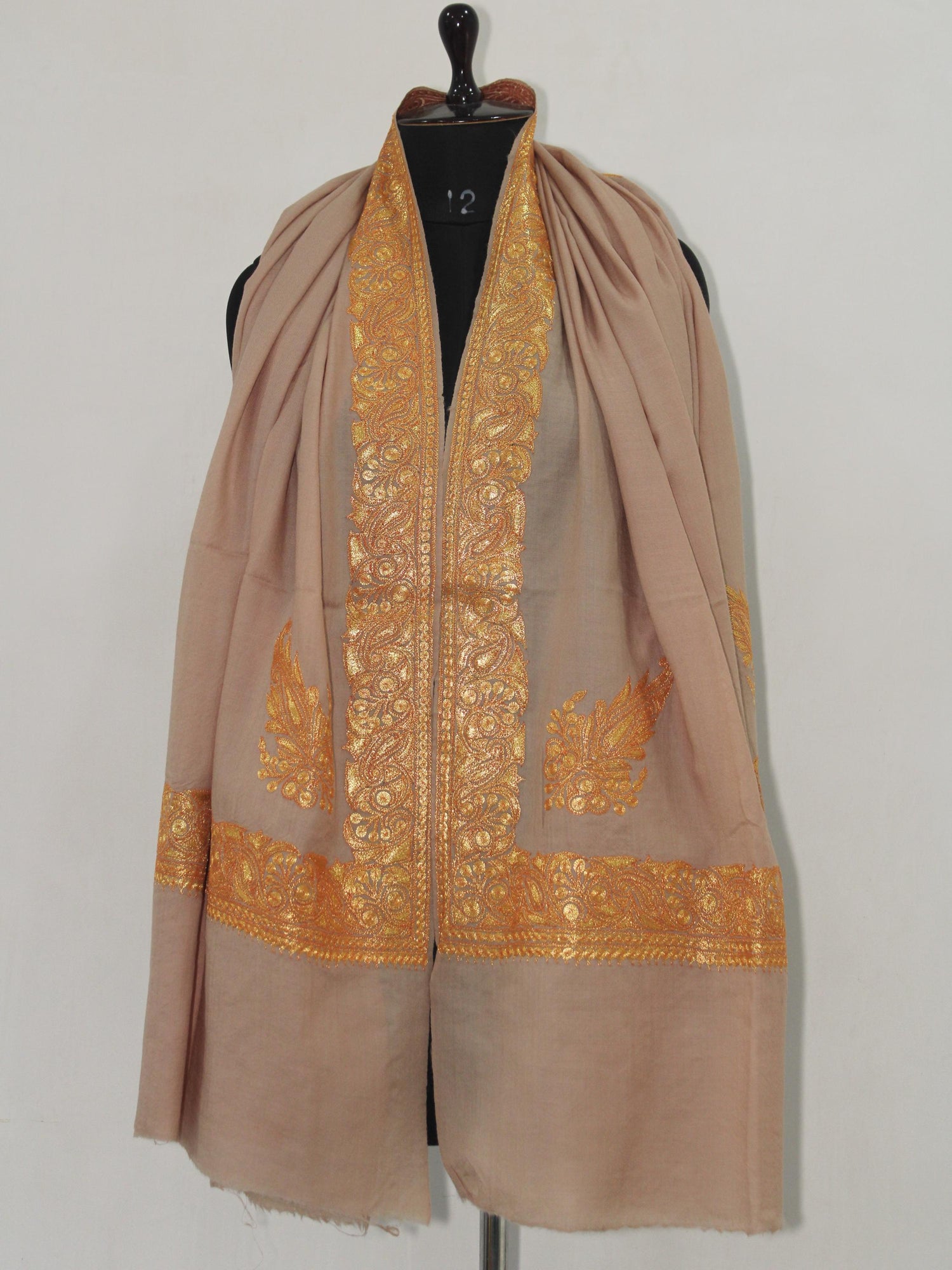 Fine Merino Wool Tilla Embroidered Beige Shawl BATIN