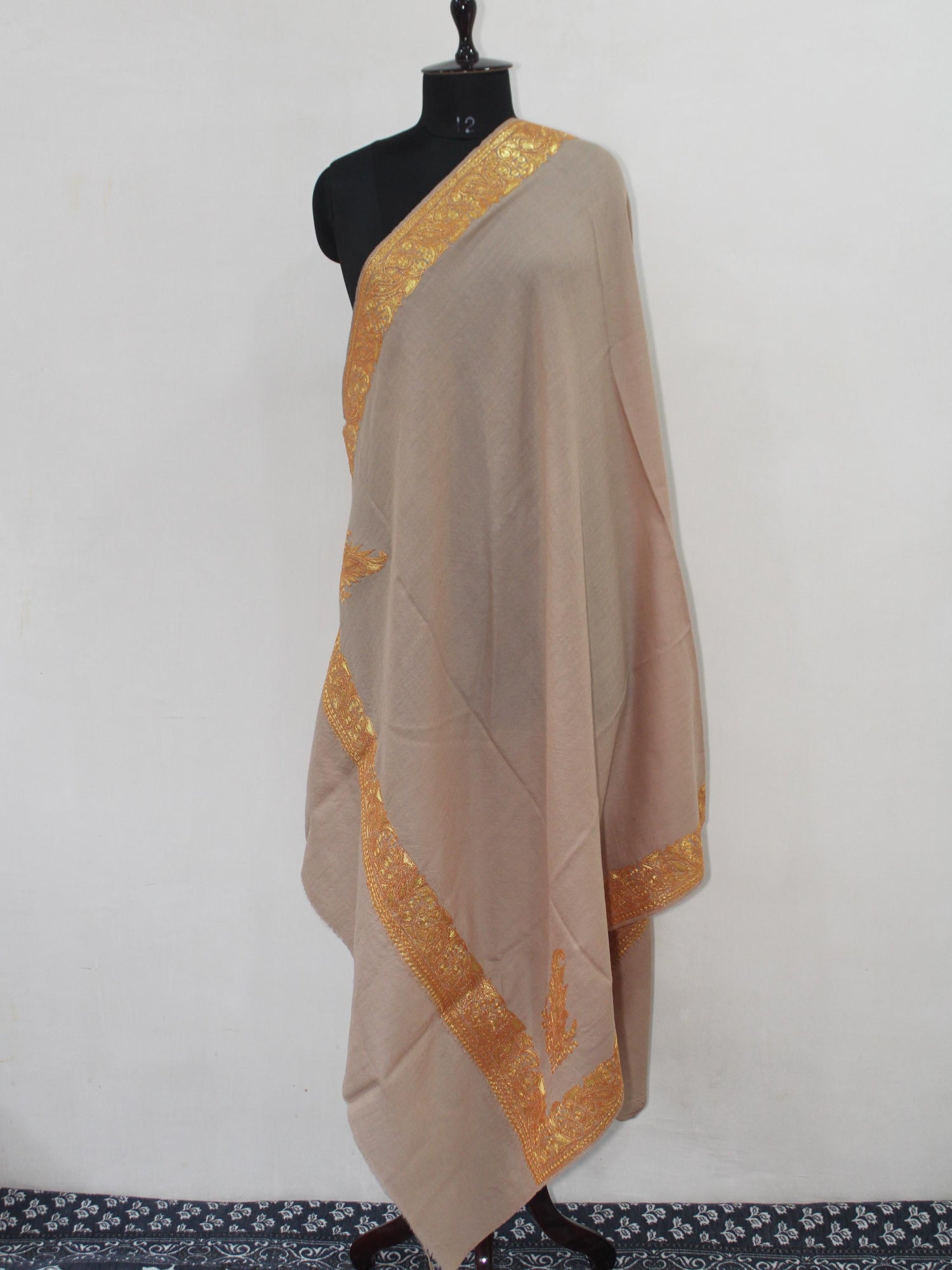 Fine Merino Wool Tilla Embroidered Beige Shawl BATIN