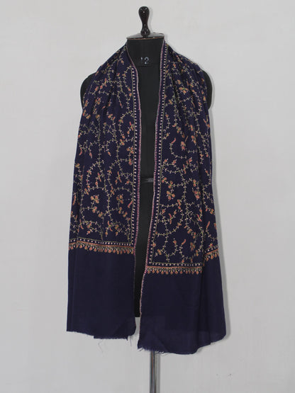 Fine Merino Wool Sozni Embroidered Blue Stole BATIN