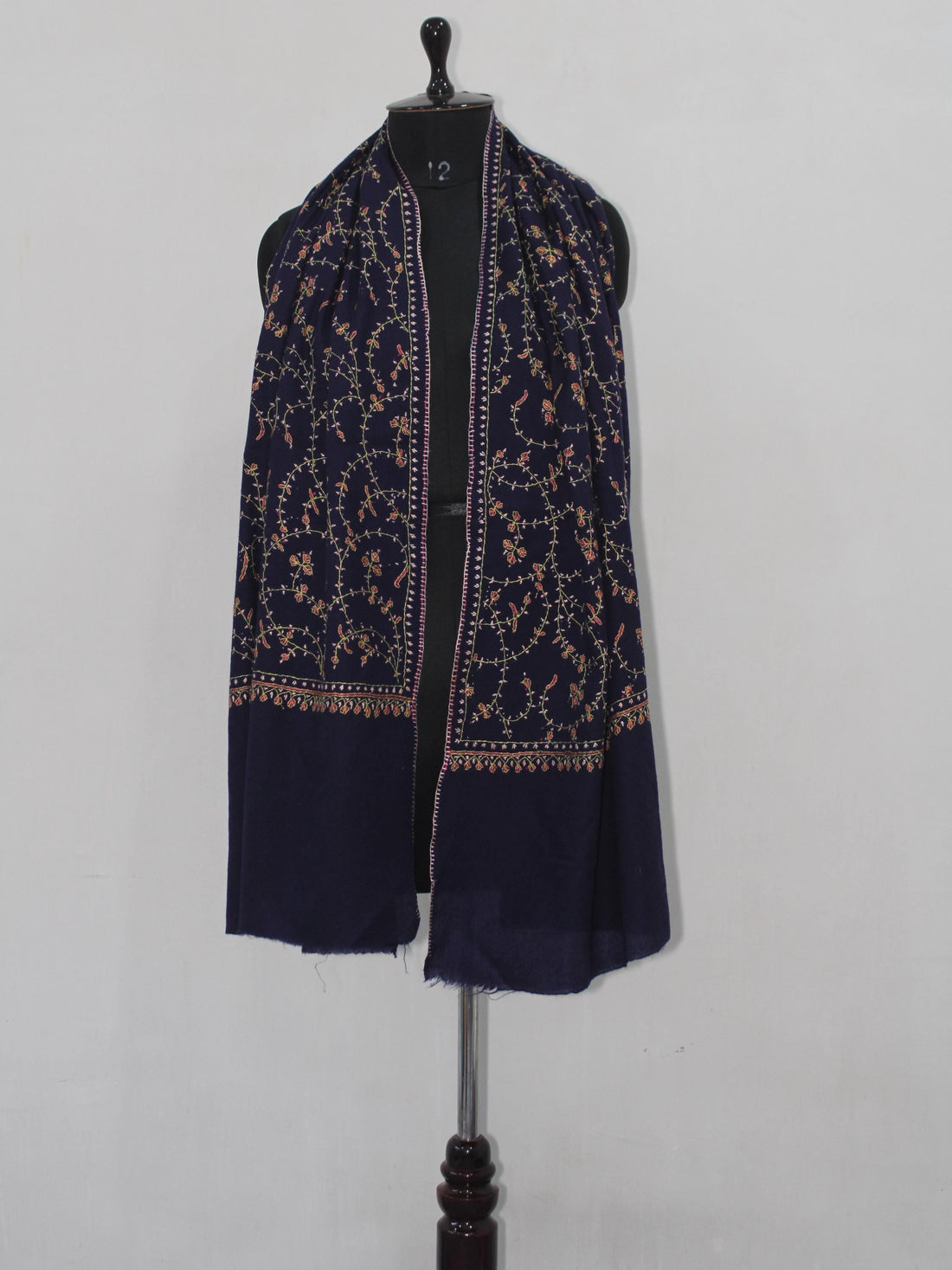 Fine Merino Wool Sozni Embroidered Blue Stole BATIN