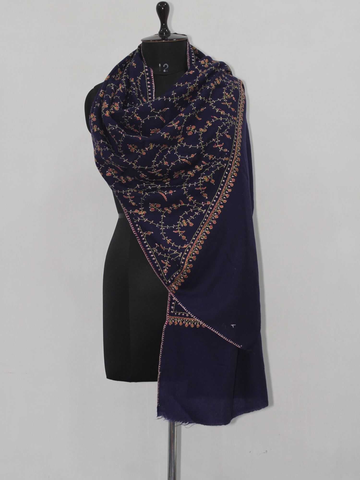 Fine Merino Wool Sozni Embroidered Blue Stole BATIN