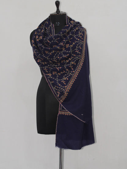 Fine Merino Wool Sozni Embroidered Blue Stole BATIN