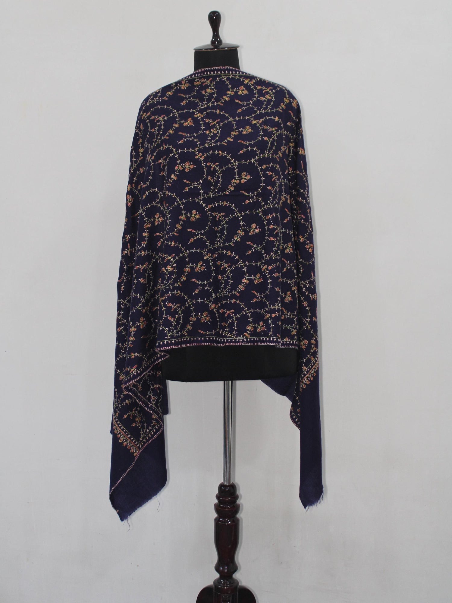Fine Merino Wool Sozni Embroidered Blue Stole BATIN