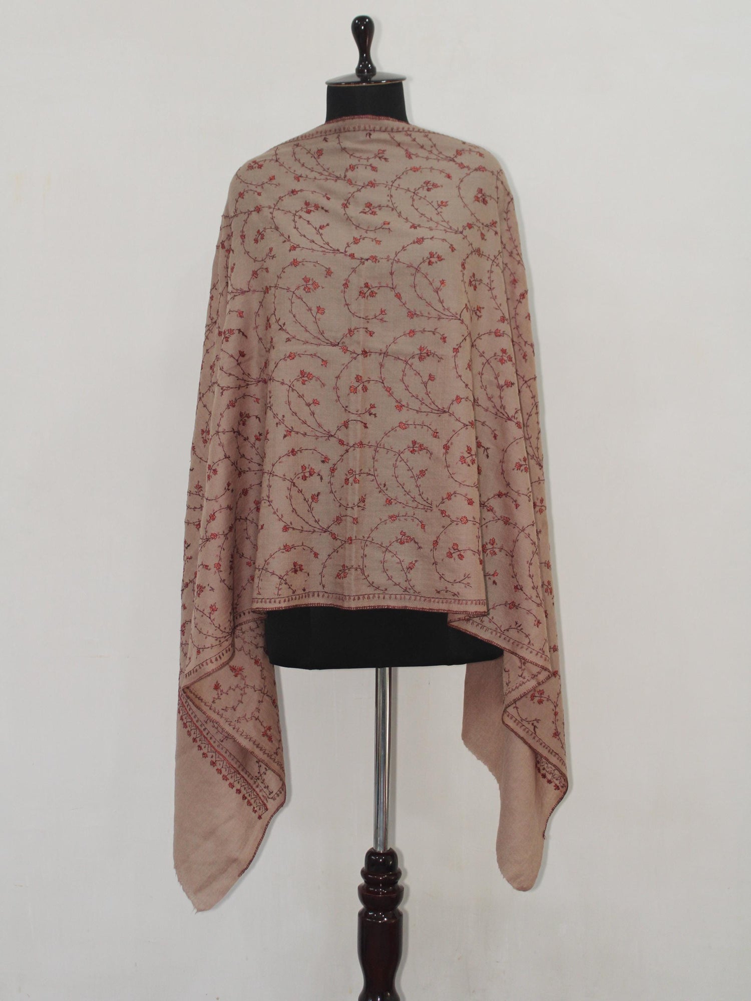 Fine Merino Wool Sozni Embroidered Beige Stole BATIN