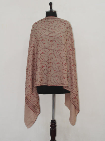 Fine Merino Wool Sozni Embroidered Beige Stole BATIN