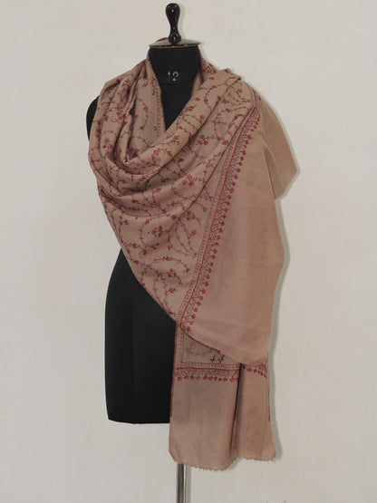 Fine Merino Wool Sozni Embroidered Beige Stole BATIN