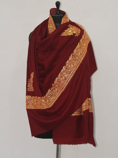 Fine Merino Wool Tilla Embroidered Maroon Shawl BATIN