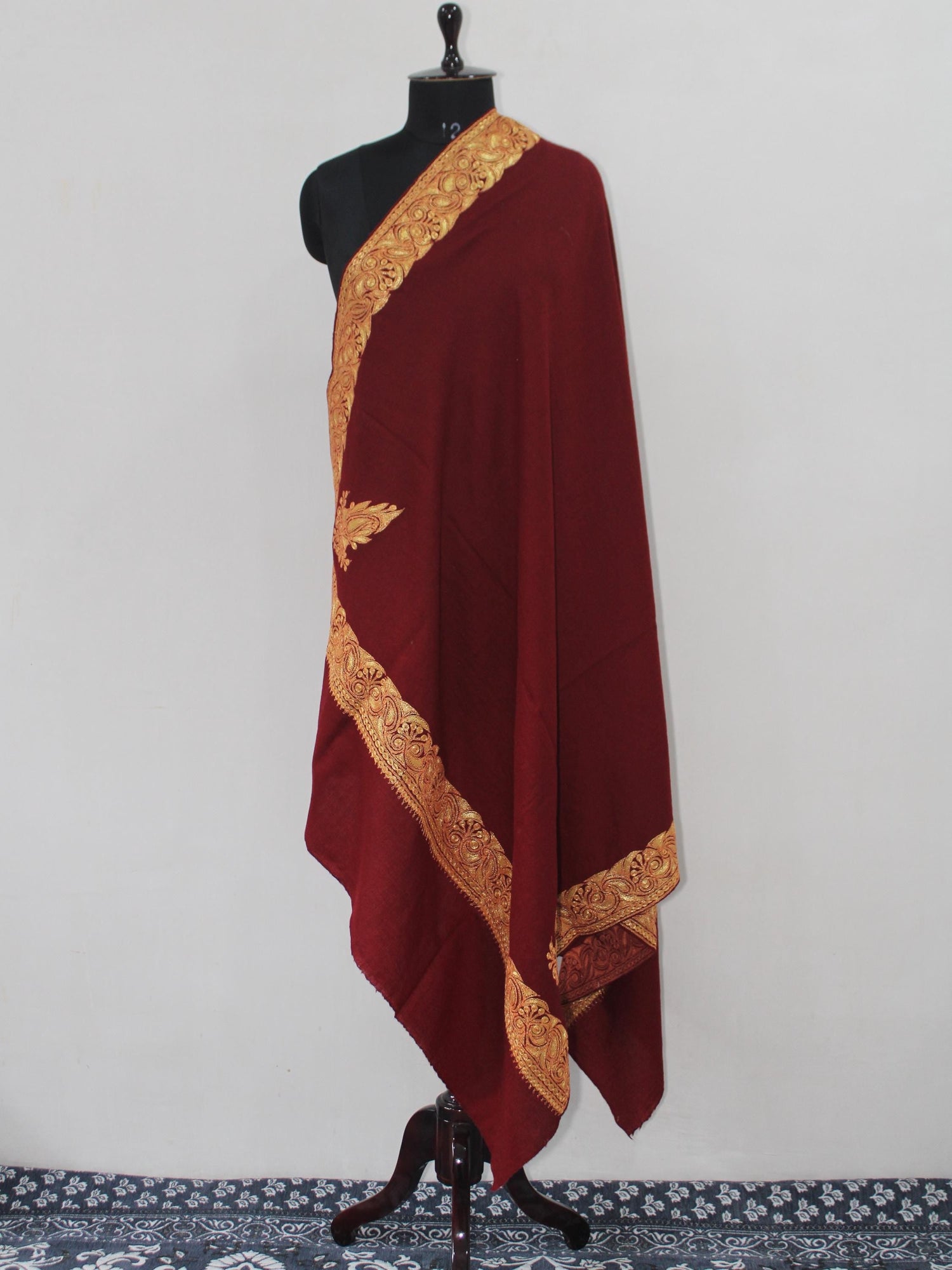 Fine Merino Wool Tilla Embroidered Maroon Shawl BATIN
