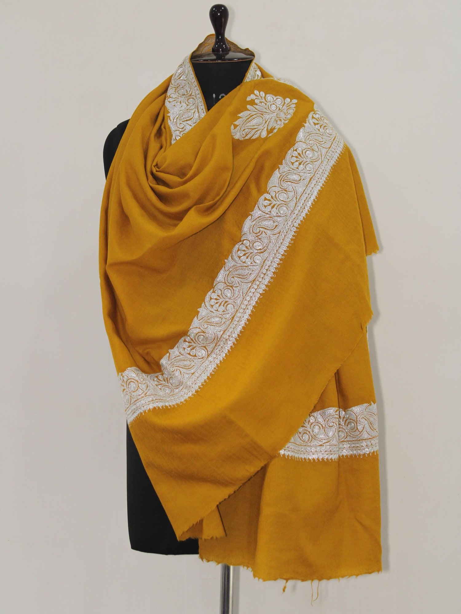 Fine Merino Wool Tilla Embroidered Mustard Shawl BATIN