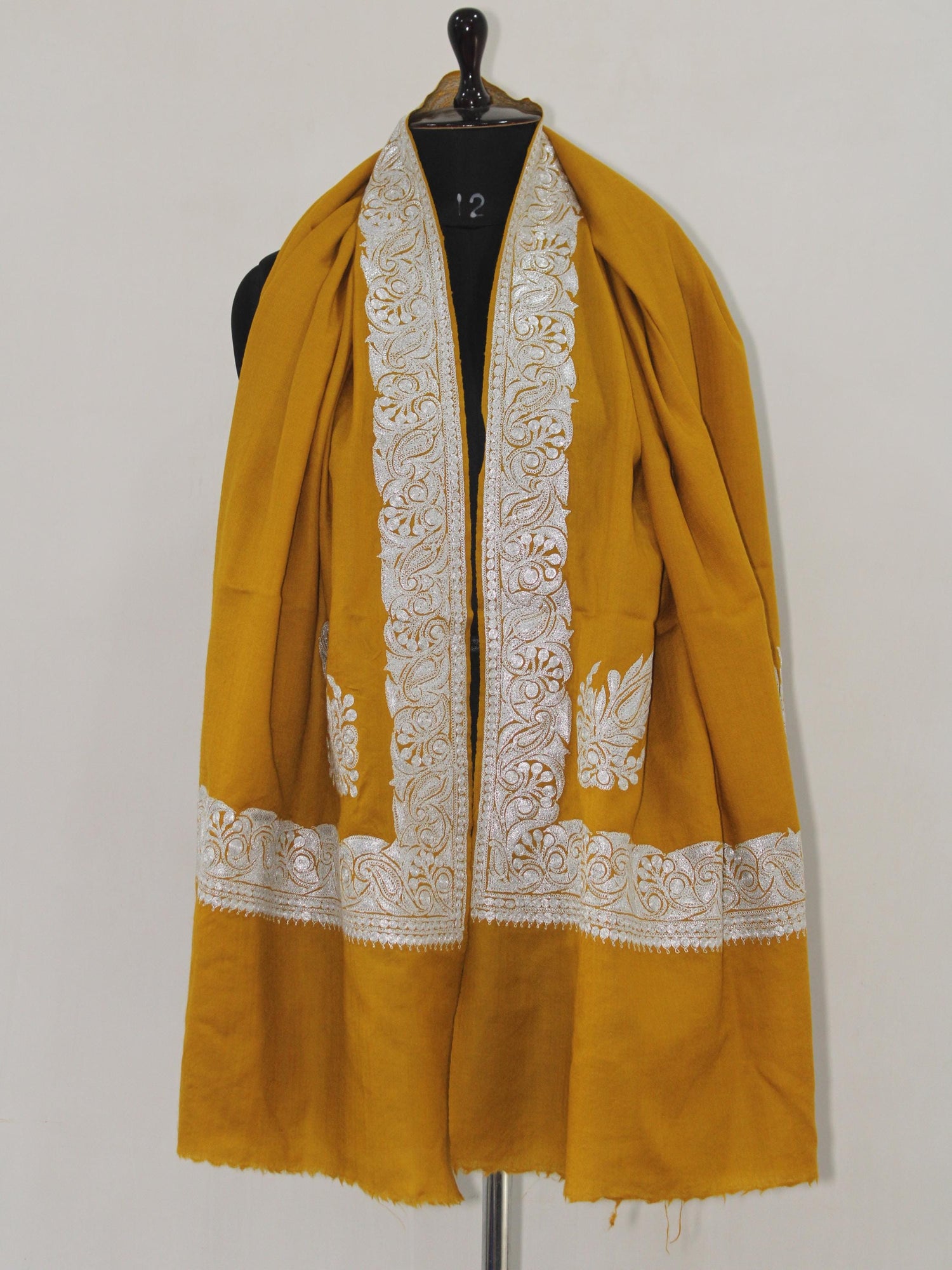 Fine Merino Wool Tilla Embroidered Mustard Shawl BATIN
