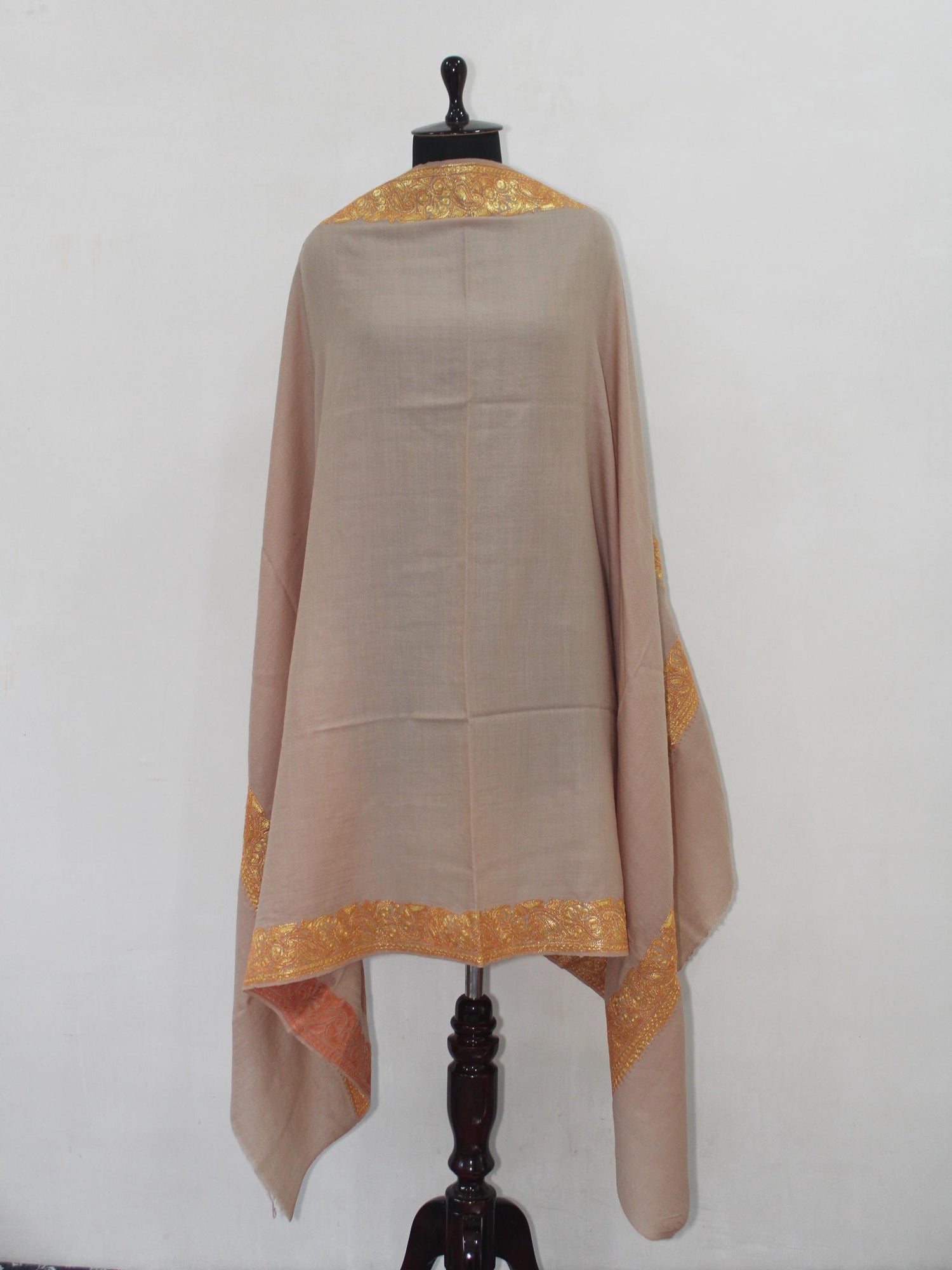 Fine Merino Wool Tilla Embroidered Beige Shawl BATIN