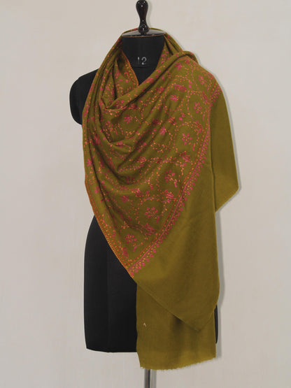 Fine Merino Wool Sozni Embroidered Green Stole BATIN