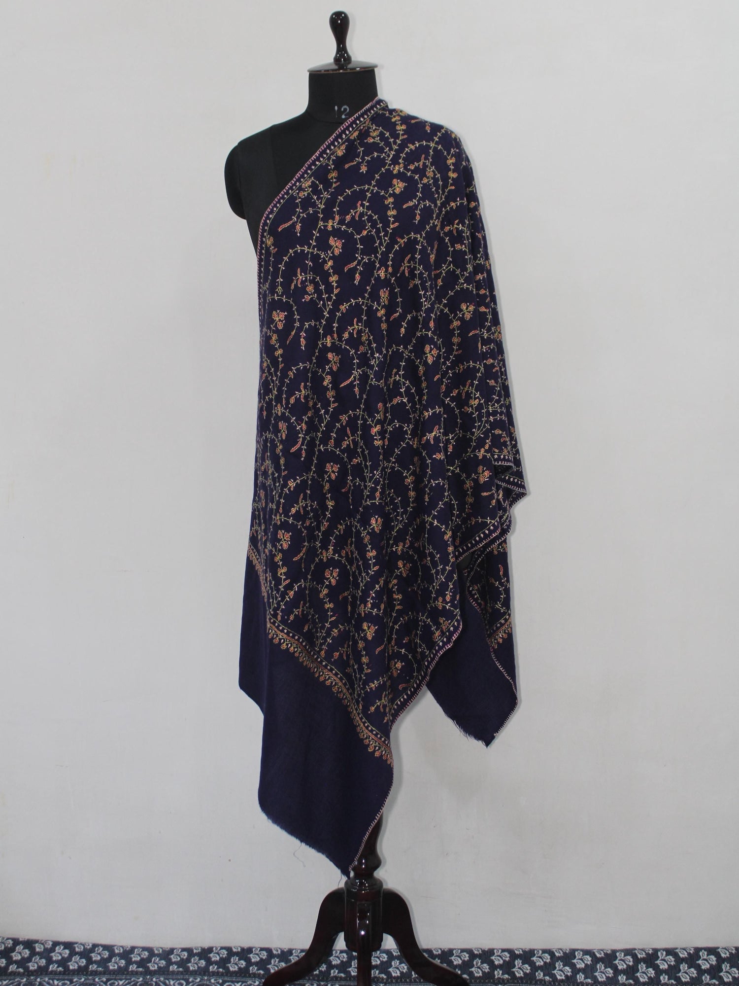 Fine Merino Wool Sozni Embroidered Blue Stole BATIN
