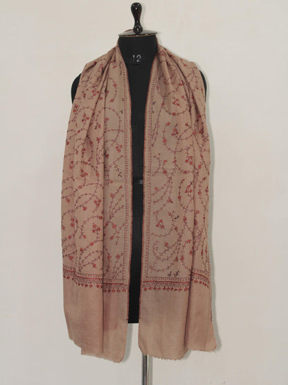 Fine Merino Wool Sozni Embroidered Beige Stole BATIN
