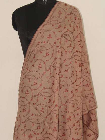 Fine Merino Wool Sozni Embroidered Beige Stole BATIN