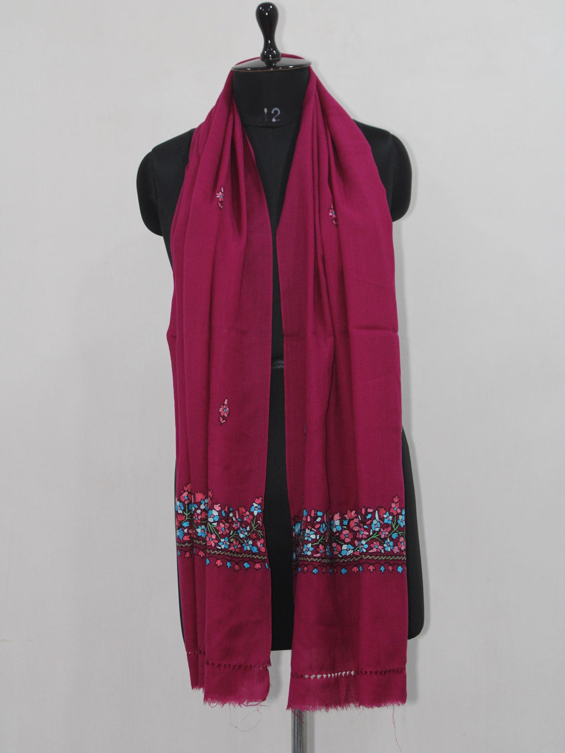 Hand Embroidered Merino Wool Stole: Kashmiri Paper Mache Design BATIN