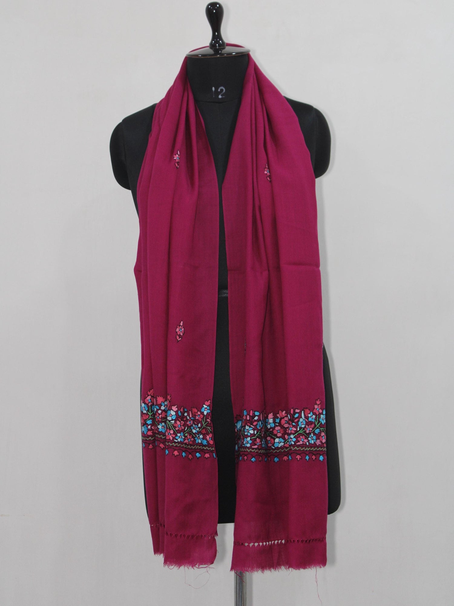 Hand Embroidered Merino Wool Stole: Kashmiri Paper Mache Design - BATIN
