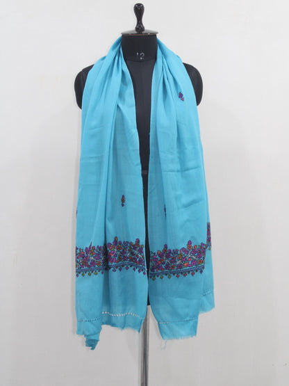 Kashmiri Ferozi Wool Scarf: Handmade Paper Mache Embroidery Stole - BATIN