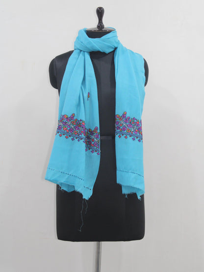 Kashmiri Ferozi Wool Scarf: Handmade Paper Mache Embroidery Stole - BATIN