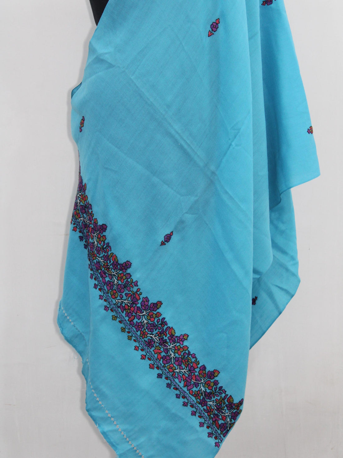 Kashmiri Ferozi Wool Scarf: Handmade Paper Mache Embroidery Stole BATIN
