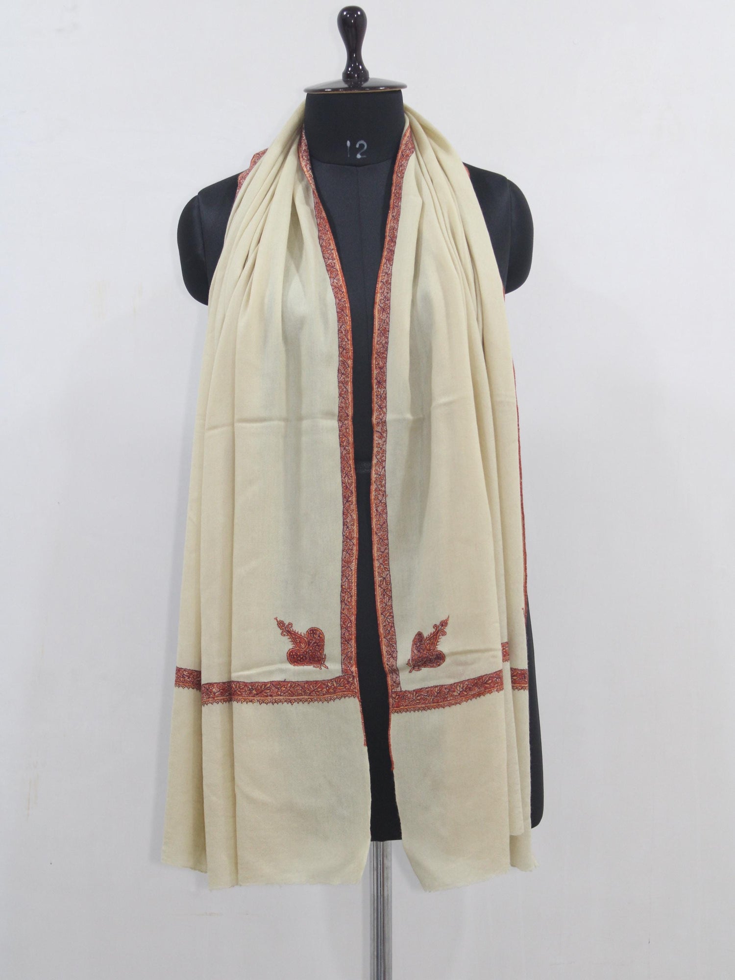 Handmade Sozni Embroidered Merino Wool Stole: Kashmiri Scarf Wrap BATIN