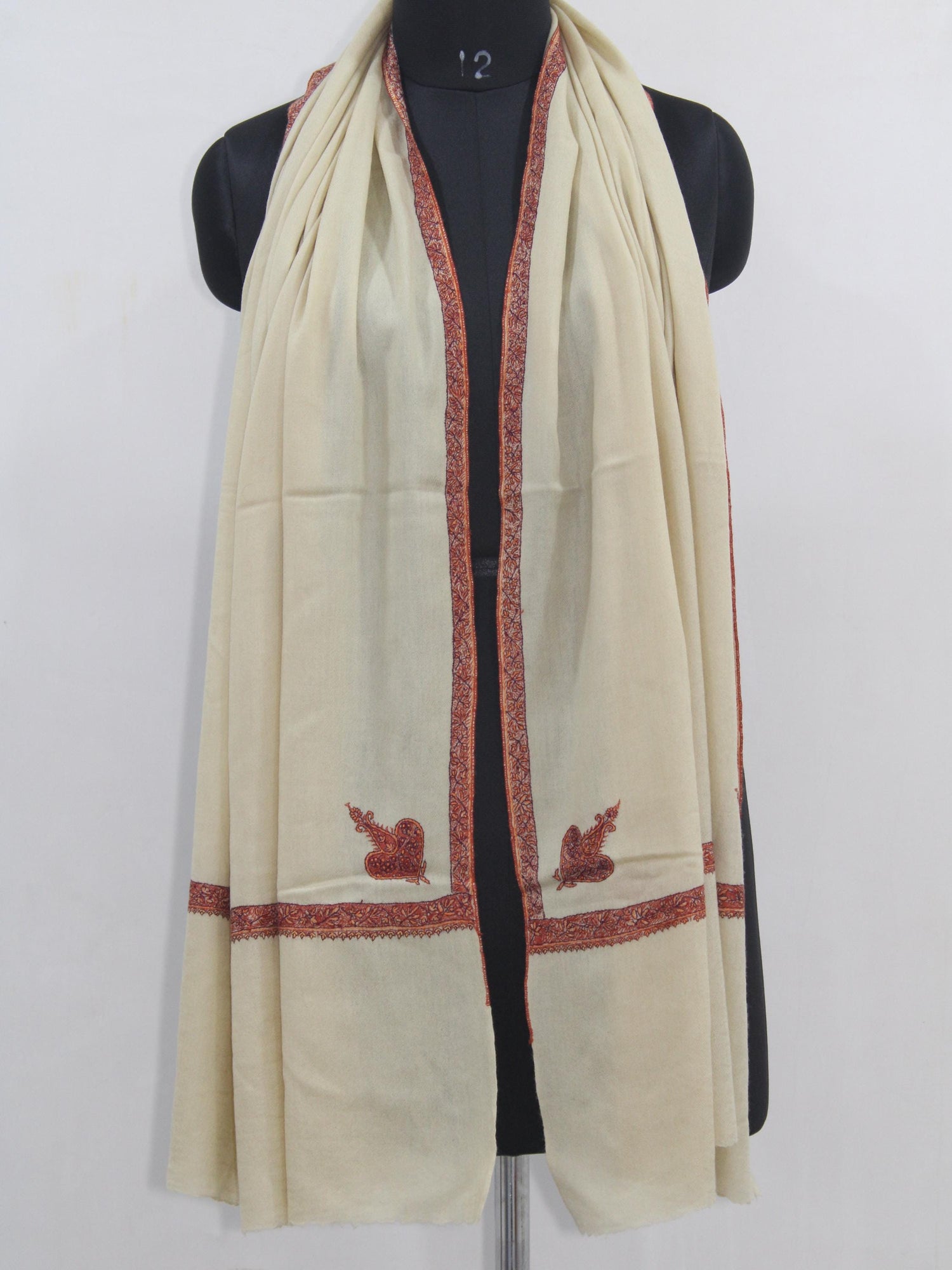 Handmade Sozni Embroidered Merino Wool Stole: Kashmiri Scarf Wrap BATIN