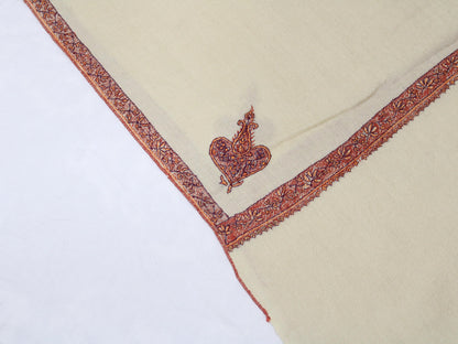 Handmade Sozni Embroidered Merino Wool Stole: Kashmiri Scarf Wrap BATIN