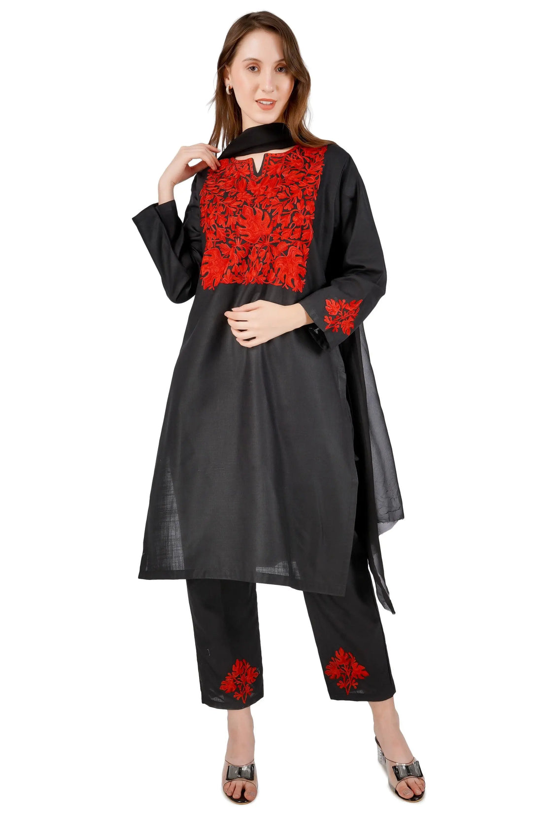 Black cotton Kashmiri aari Embroidered unstitched Suit BATIN