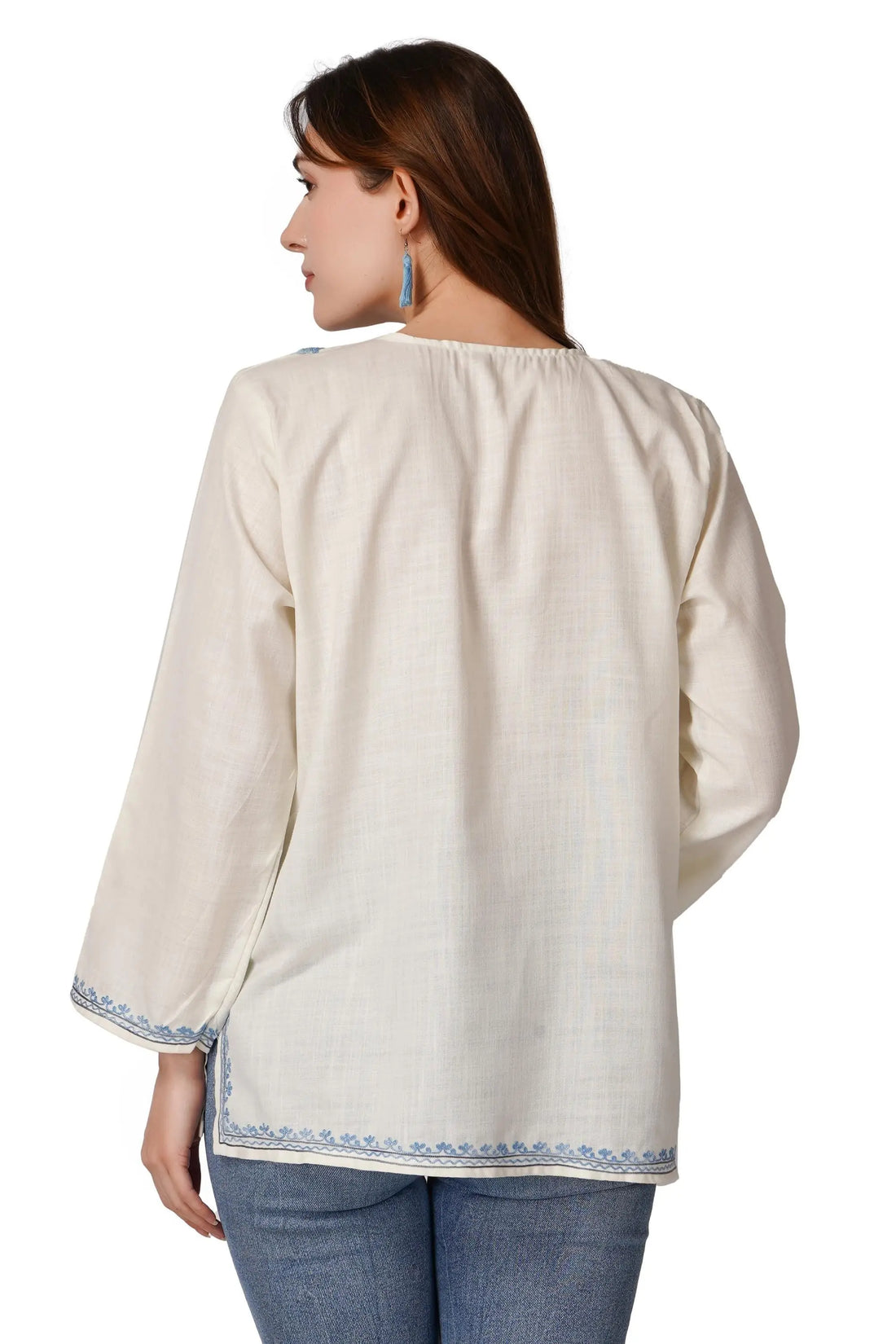 Kashmiri Aari Embroidered Cotton Kurti, Short Indian Women&