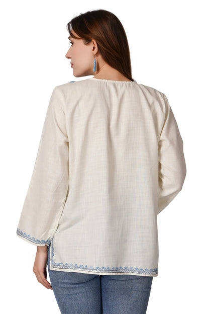 Kashmiri Aari Embroidered Cotton Kurti, Short Indian Women&