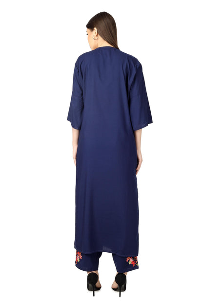 Kashmiri Aari Embroidered Cotton Kurti Pant Set: Kaftan Co-ord BATIN