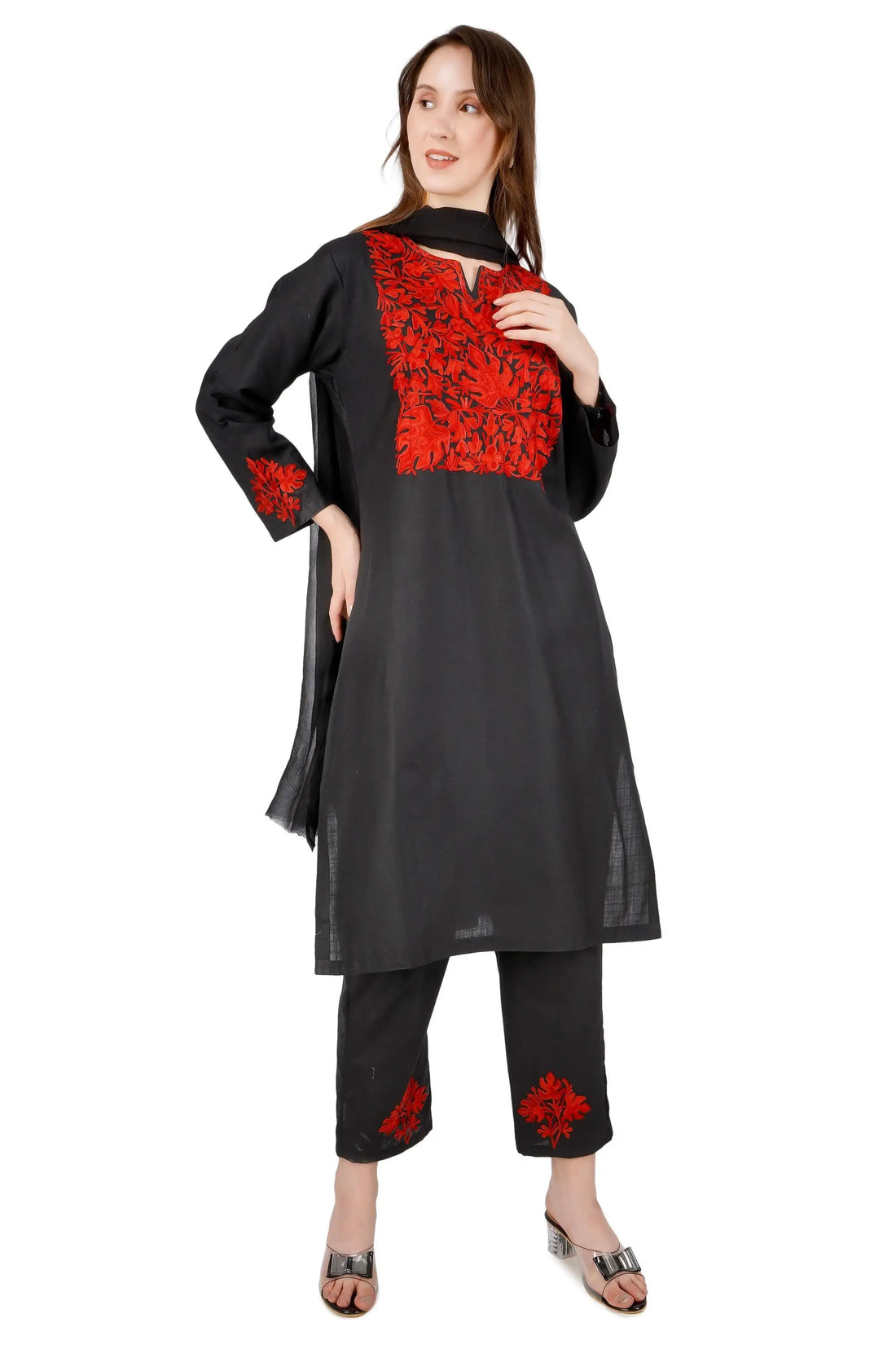 Black cotton Kashmiri aari Embroidered unstitched Suit BATIN