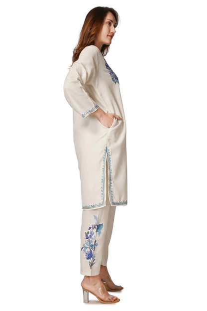 Kashmiri Aari Embroidered Cotton Kurti Pant Set BATIN