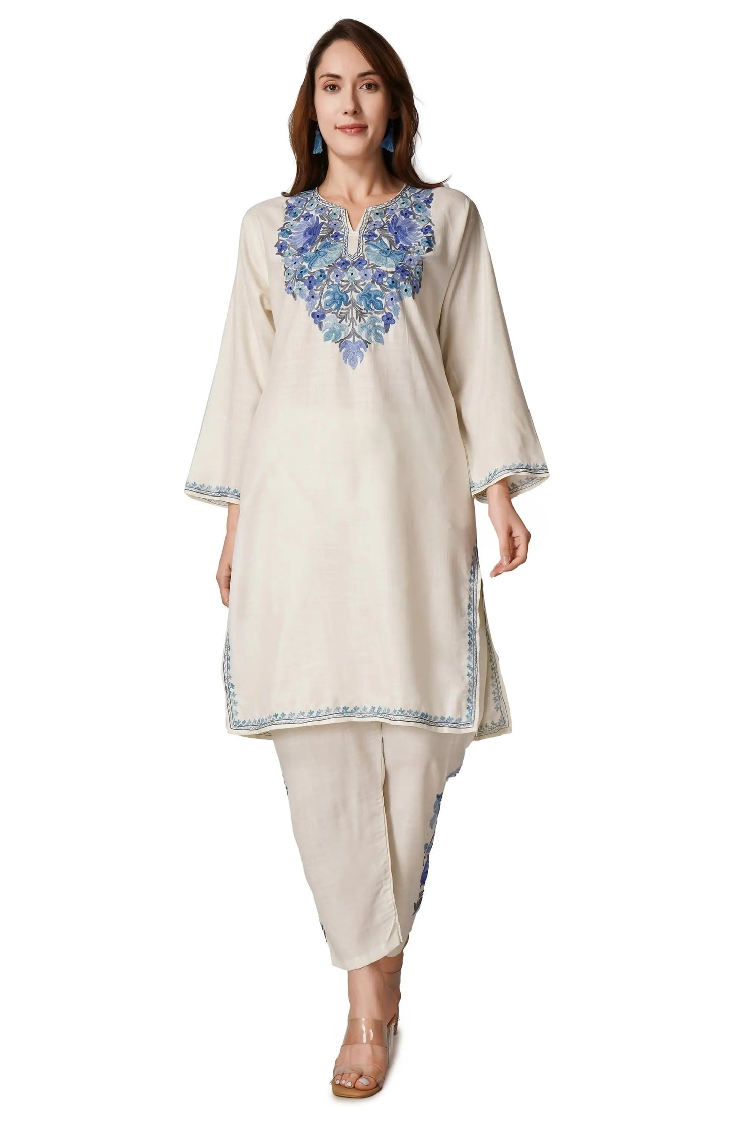 Kashmiri Aari Embroidered Cotton Kurti Pant Set BATIN