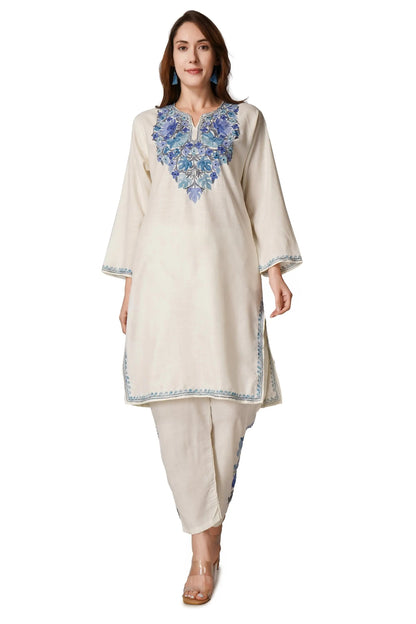 Kashmiri Aari Embroidered Cotton Kurti Pant Set BATIN