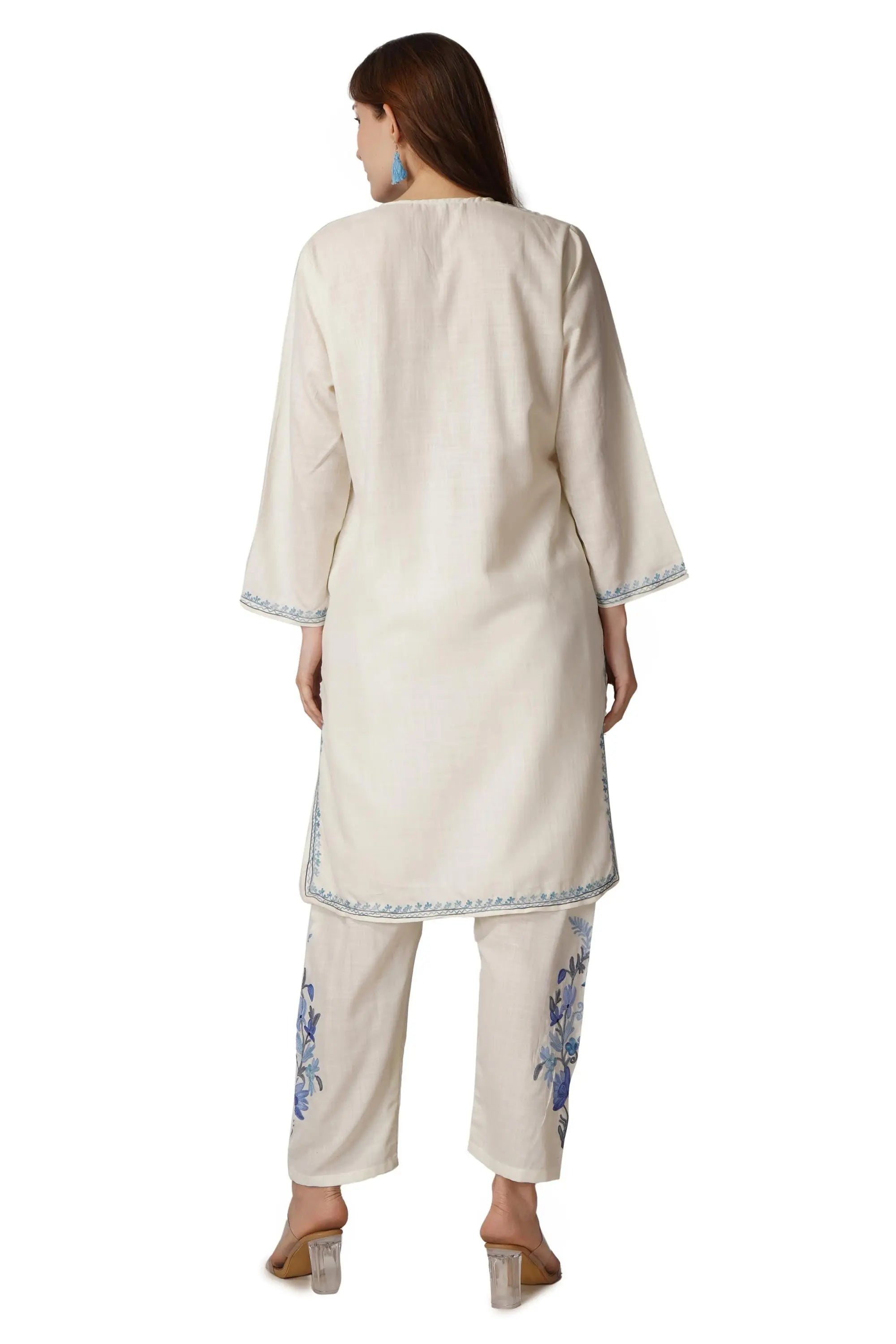 Kashmiri Aari Embroidered Cotton Kurti Pant Set BATIN